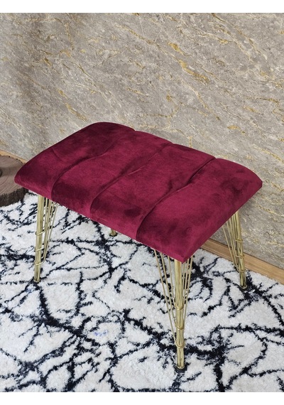 Zafir Metal Gold Tel Ayaklı 60 Cm Puf Bench - Puf - Bench - Oturak - Mutfak Oturağı - Antre Oturağı Bordo