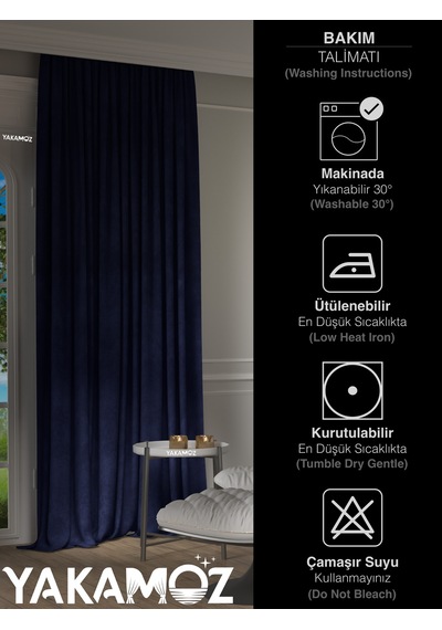 Yakamoz Kadife Görünüm Lacivert Ada Fon Perde Ekstraforlu Velvet Touch Serisi Lacivert