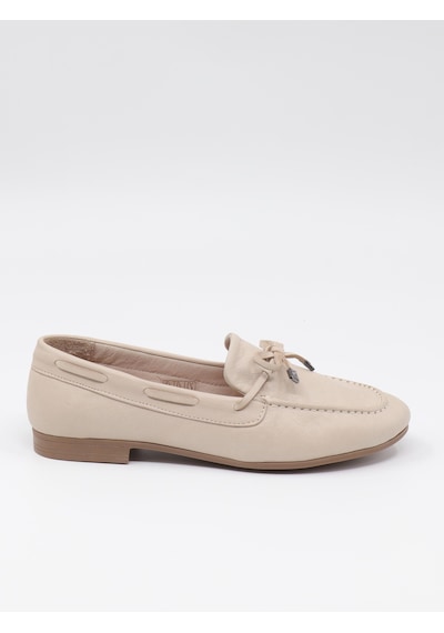 Nesilshoes Eliz 25216 Bej Hakiki Soft Deri Fiyonklu Kadın Ayakkabı