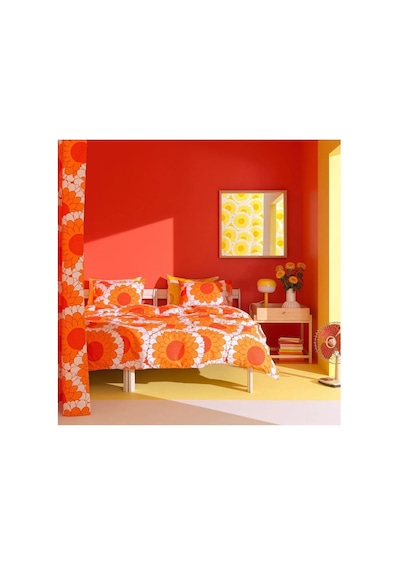 Ikea Kransmalva Çift Kişilik Nevresim Takımı 220 X 240 Cm Beyaz - Turuncu Çok Renkli