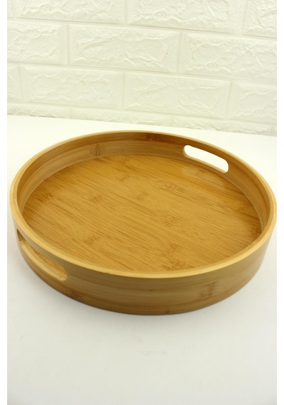 Bambu Tepsi Yuvarlak Servis Sunum Tepsi 30cm