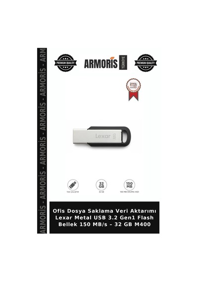 Ofis Dosya Saklama Veri Aktarımı Lexar Metal Usb 3.2 Gen1 Flash Bellek 150 Mb/s 32 Gb M400