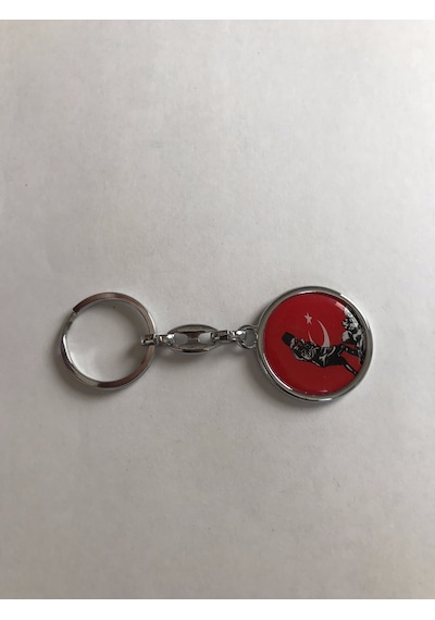 Bd Tekstil Kemal Atatürk Ve Türk Bayrağı Tasarım Kırmızı Renkli Anahtarlık