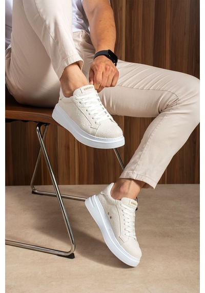Bağcıklı Erkek Sneaker Beyaz Süet