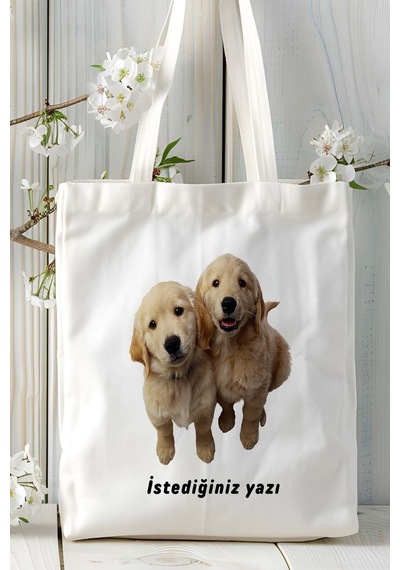 Art Hediye Golden Retriever Köpek Baskılı Bez Çanta Omuz Çantası Kişiye Özel Model 6 Çok Renkli