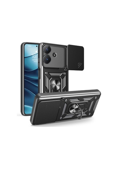 Lexroo Realme Note 60 Magnetik Standlı Kamera Korumalı Sürgülü Vega Tpu Sert Pc Kılıf - Siyah