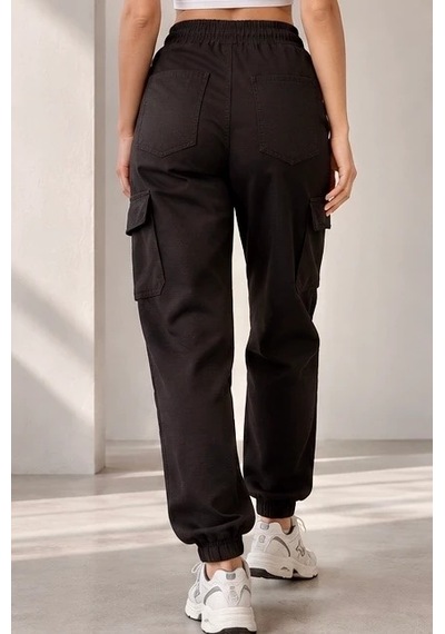 Bb Butik Basic Kadın Poliviskon Gabardin Cargo Jogger Pantolon Dm3535 siyah