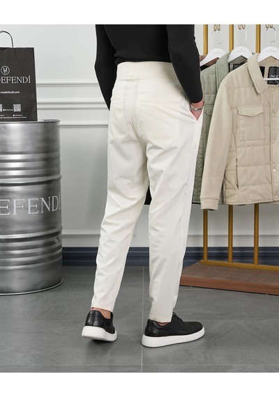 Modefendi Toka Detaylı Çift Pile İtalyan Kesim Pantolon Beyaz