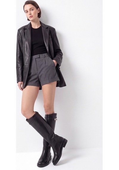 Luvi Shoes Clare Siyah Cilt Kemerli Kadın Binici Çizme