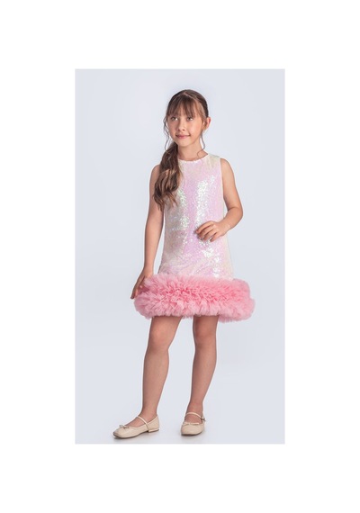Mnk Baby & Kids Pul Payet İfestos Taçlı Tütü Çocuk Özel Gün Abiye M00743 Ekru