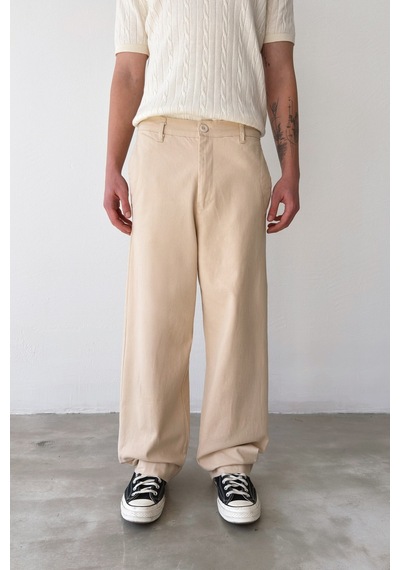 Flaw Basic Baggy Pantolon-29202 Bej