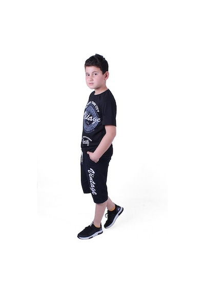 Fyk Kids Vintage Custom Yazı Baskılı Erkek Çocuk Yazlık Takım Siyah