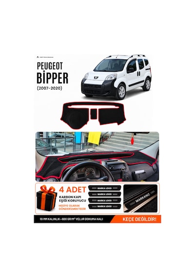 Peugeot Bipper 2007-2020 Uyumlu Torpido Örtüsü, Torpido Kılıfı - Siyah Kırmızı