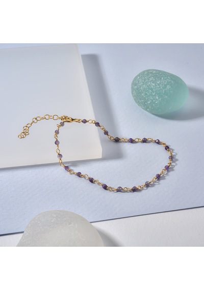 14 Ayar Altın Kaplama Amethyst Doğal Taşlı El Yapımı Gümüş Bileklik - Cbs00122 Altın