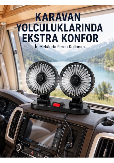 Usb Bağlantılı Çift Başlıklı Araç İçi Soğutma Vantilatörü - Lisinya
