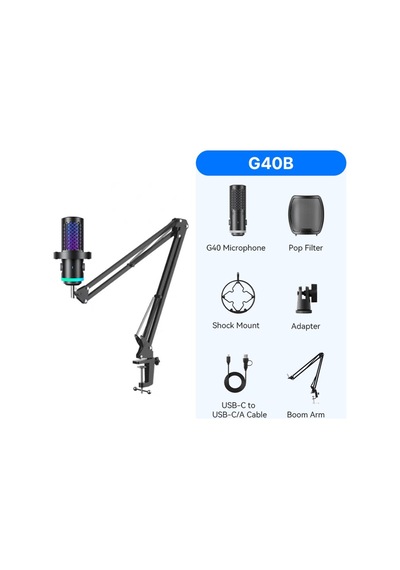 Boya Castmic G40b Rgb Aydınlatmalı Gürültü Engellemeli Usb Mikrofon Ve Boom Arm Set