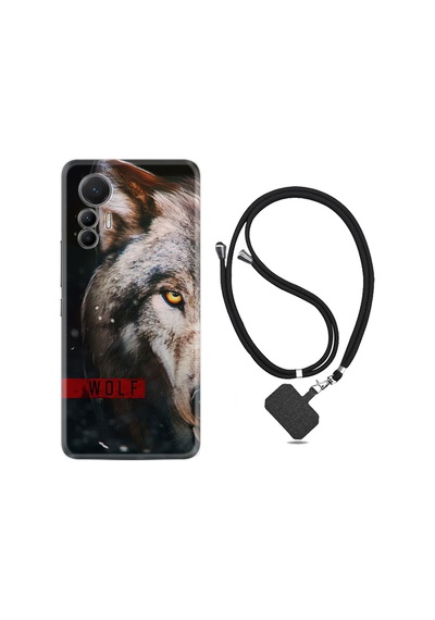 Xiaomi 12 Lite Kılıf İpli Boyun Askılı Desenli Silikon Wolf Eyes 1758