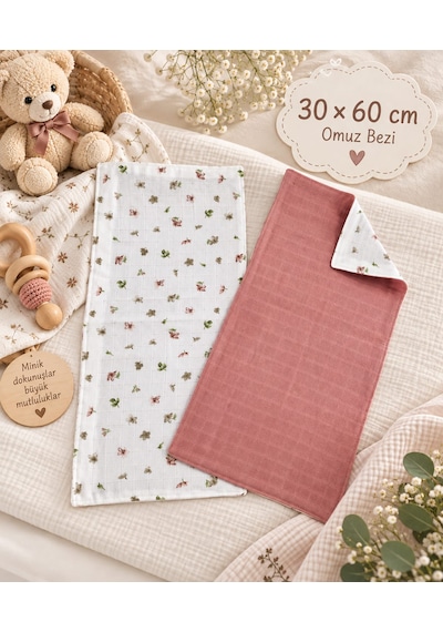 Sallhome Baby 15 Parça Müslin Yenidoğan Bebek Bakım Seti Gül Kurusu Çiçek Desenli Hastane Çıkışı Anne Bebek Seti