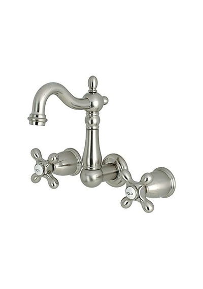 Ks1228ax 20,32 Cm Merkez Duvara Monte Gemi Lavabo Musluğu, Nikel, 10,16 Cm Ağız Erişiminde Beyaz
