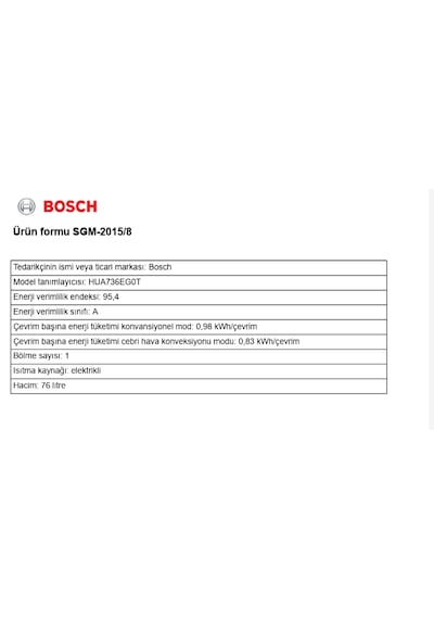 Bosch HUA736EG0T 76 LT Buhar Destekli Ankastre Fırın