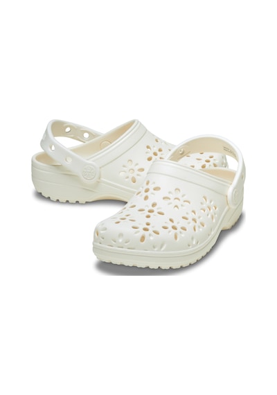 Crocs Classic Floral Cut Out Clog Kadın Terlik Krem Krem