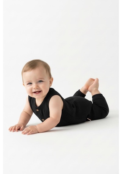 Miababy Müslin Kısa Atlet Tulum Siyah