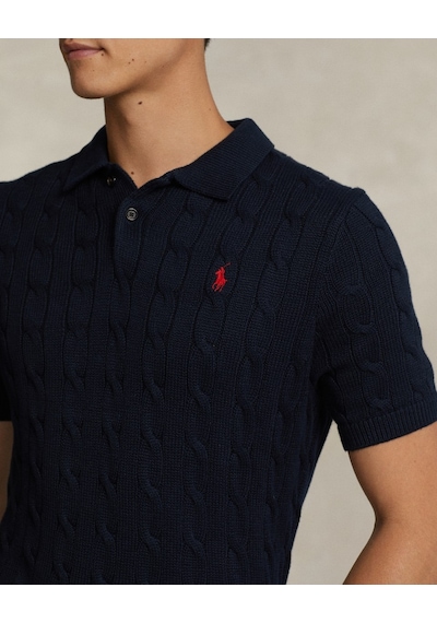 Polo Ralph Lauren Pamuklu Örgülü Polo Yaka Kazak Lacivert
