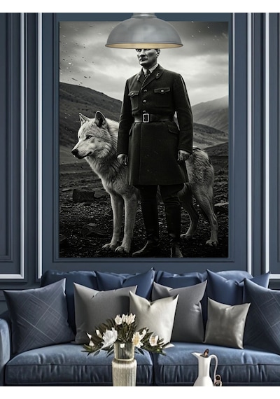 Mustafa Kemal Atatürk Ve Kurt Dekoratif Kanvas - Mdf Ahşap Tablo