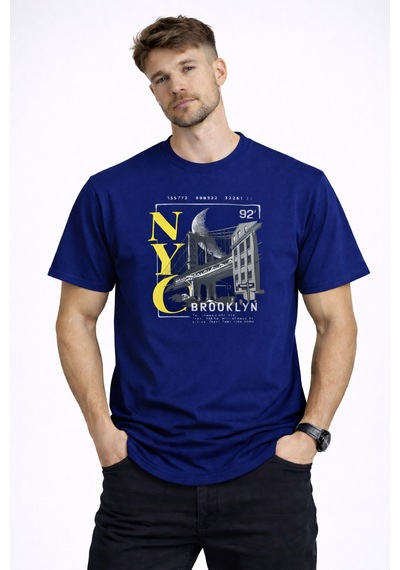Herkesemoda Nyc Brooklyn Detaylı Basic T-shirt Lacivert