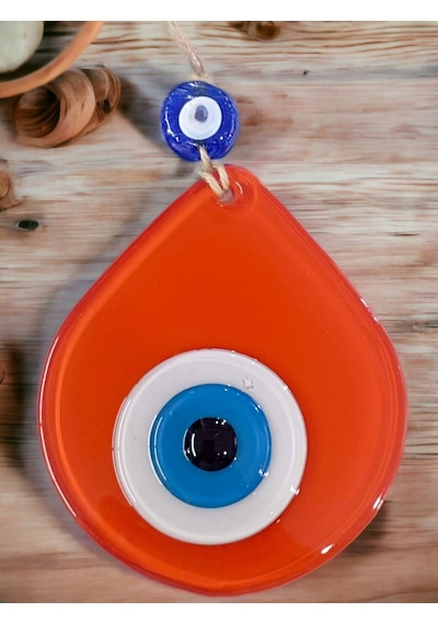 Mini Turuncu Damla Desen Nazar Boncuklu Duvar Dekoru Cam Duvar Süsü