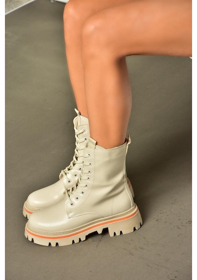 Fox Shoes R524802209 Bej Bağcıklı Kadın Postal Bot Bej