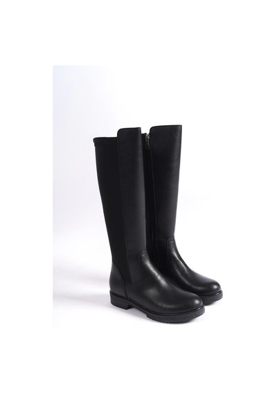 Asmi Shoes Kadın London Dalgıç Kumaş Dizaltı Çizme Siyah Siyah