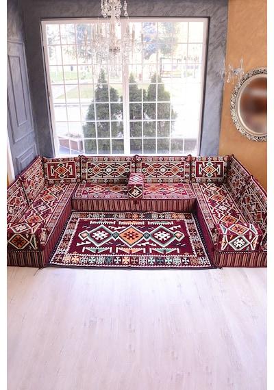 Şark Köşesi Takımı Bordo Anadolu Modeli 15 Parça 20 Cm Minder Kalınlığı