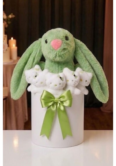 Yeşil Tavşan Hello Kitty Peluş Hediye Kutusu Sevgiliye Ve Çocuğa Sevimli Ayıcık Buketi