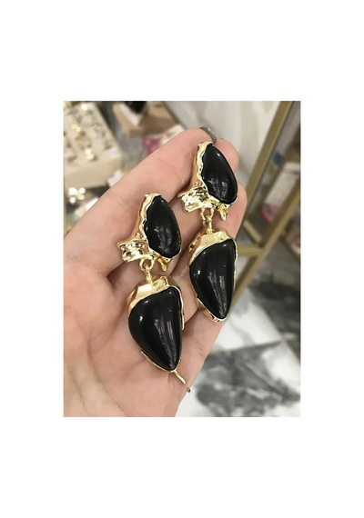 Siyah Gold Detaylı Küpe