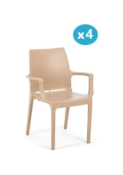 Omnipazar Sy-2502 Plastik Eve Bahçe Koltuk Sandalye 4'lü Set Bej Bej