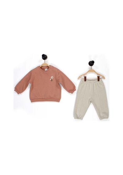 Kidaxi Nakış Detaylı 3 İplik İkili Camel Bebe Takımı Camel
