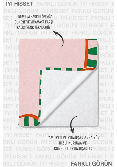 Çizgili Modern Pembe Yeşil Plaj Havlusu - Akdeniz Stil Dalgalı Form Hızlı Kuruyan Mikrofiber Havlu Serin Zambak