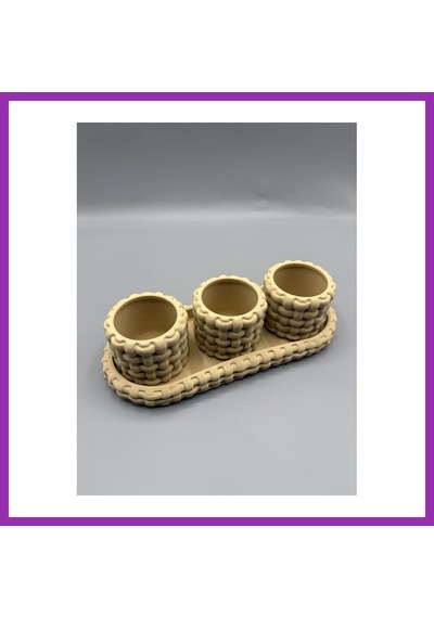 Bezos Örgü Dokulu Tealight Mumluk Ve Tepsi Seti Dekoratif Sunum Mumluğu Bty Çok Renkli