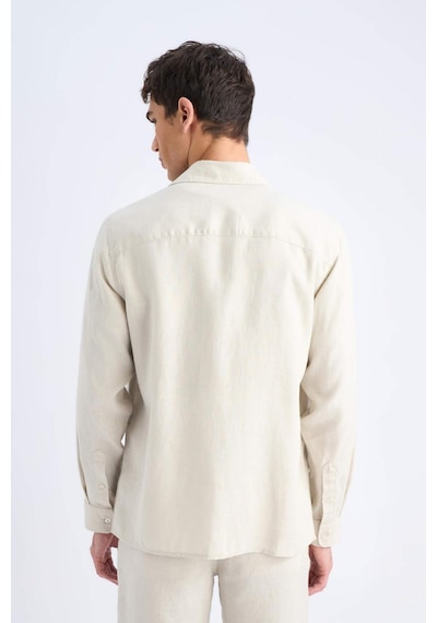 DeFacto %100 Keten Regular Fit Polo Yaka Yazlık Uzun Kollu Gömlek D9925AX25SPGR350