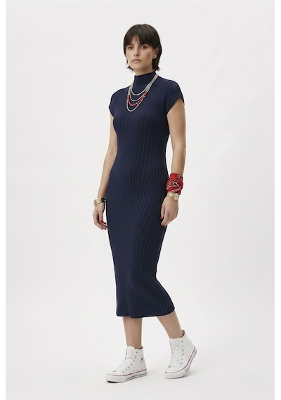 Neden Tekstil Modern Fit Sıfır Kol Yarım Balıkçı Yaka Triko Elbise - Lacivert
