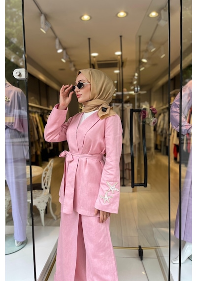 Oe25y939654 Omelya Keten Ceket Pembe