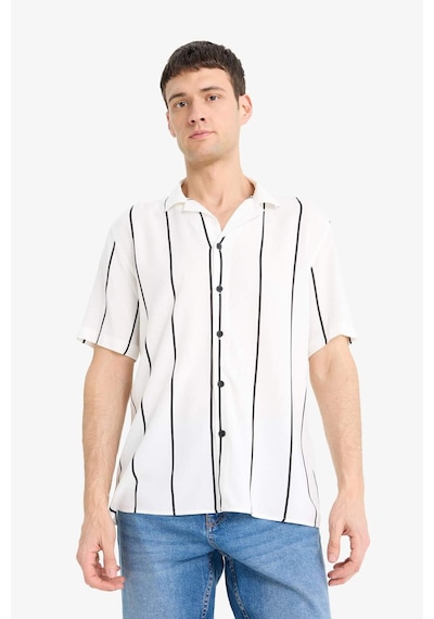 DeFacto Regular Fit Apaş Yaka Çizgili Yazlık Kısa Kollu Gömlek E2559AX25SMWT34