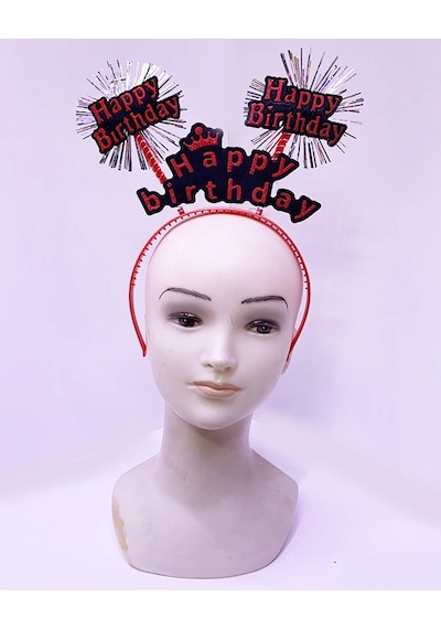 Happy Birthday Yazılı Püsküllü Neon Kırmızı Renk Doğum Günü Tacı 22x19 Cm Çocuk
