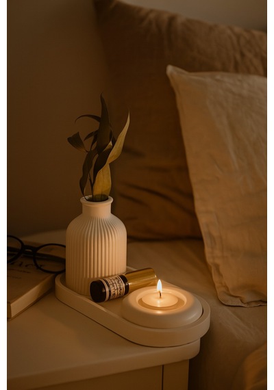 Seramik Vazo, Tealight Mumluk Ve Dekoratif Tepsi Seti - Beyaz Minimal Tasarım 62477345