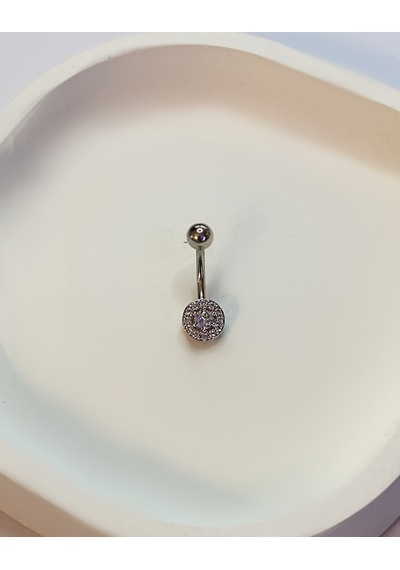 Kadın Taşlarla Çevrili Tek Taş Model Çelik Piercing Gümüş
