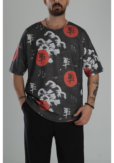 Cocopelli Çin Ağacı Desenli Oversize T-shirt Coc1872 Çok Renkli Cocopelli Çin Ağacı Desenli Oversize T-shirt Coc1872 Çok Renkli