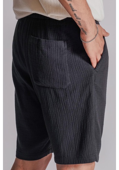 Braccas Erkek Yandan Cepli Beli Lastikli Dokulu Kumaş Relaxed Fit Jogger Şort Siyah Siyah