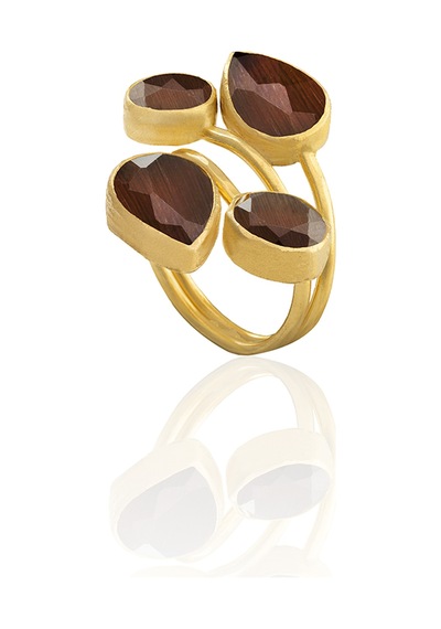 Kadir Jewellery 22 Ayar Altın Kaplama Zirkon Taşlı Kadın Vintage Yüzük Kahverengi 75404358