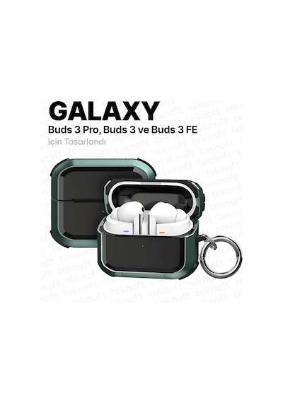 Samsung Galaxy Buds 3 Pro, Buds 3 Ve Buds 3 Fe İle Uyumlu Darbelere Karşı Ultra Güçlü Çift Renkli Sert Kenarlı Mat Silikon Kılıf Yeşil, Galaxy Buds 3 Pro/3/3 Fe